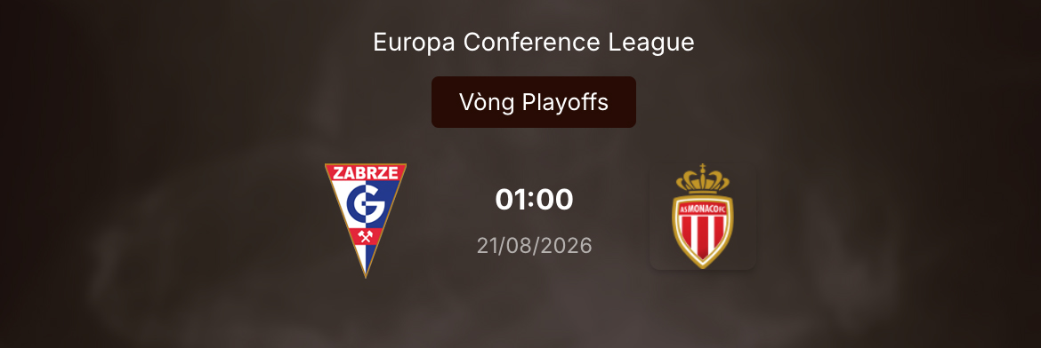 Soi tỷ lệ kèo: Gornik Zabrze vs Monaco 1h ngày 21/8/2026