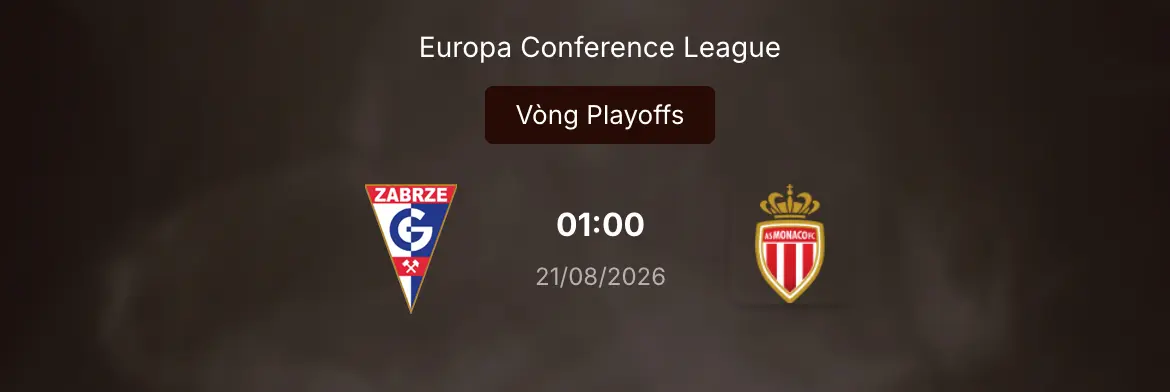 Soi tỷ lệ kèo: Gornik Zabrze vs Monaco 1h ngày 21/8/2026